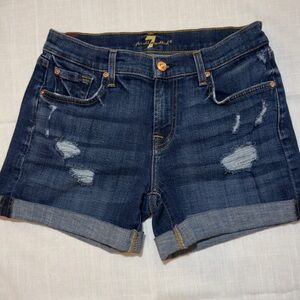 7 For All Mankind Indigo Distressed Jean Shorts